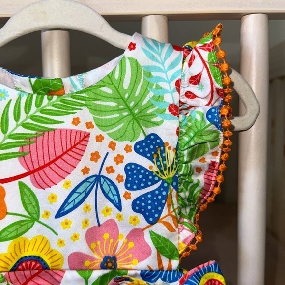 Good Lad Adorable Baby Girl Bubble Romper Colorful Floral Tropical Summer Ruffle - Picture 2 of 8